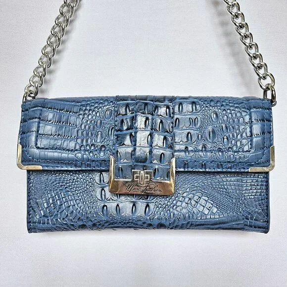 MARC FISHER Blue Faux Alligator / Croc Print Clutch or Shoulder Handbag Purse - Picture 2 of 9